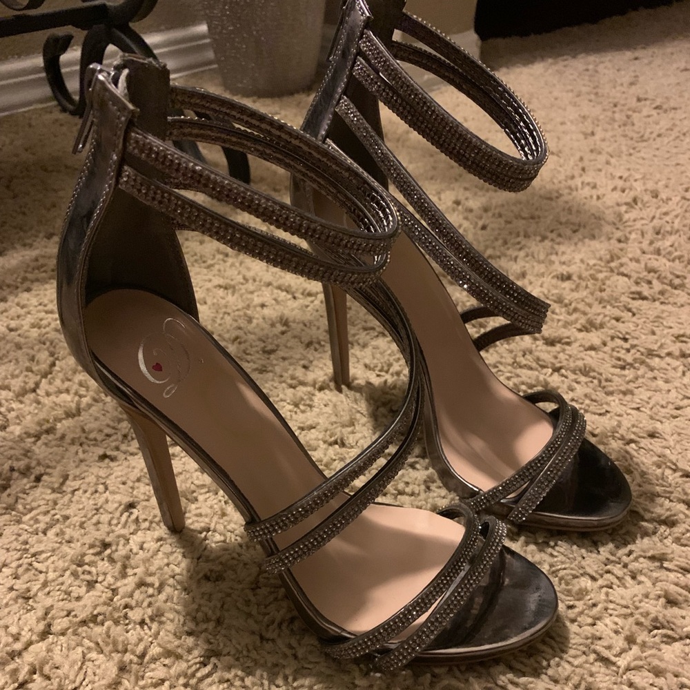 Silver Rhinestone Studded Heels